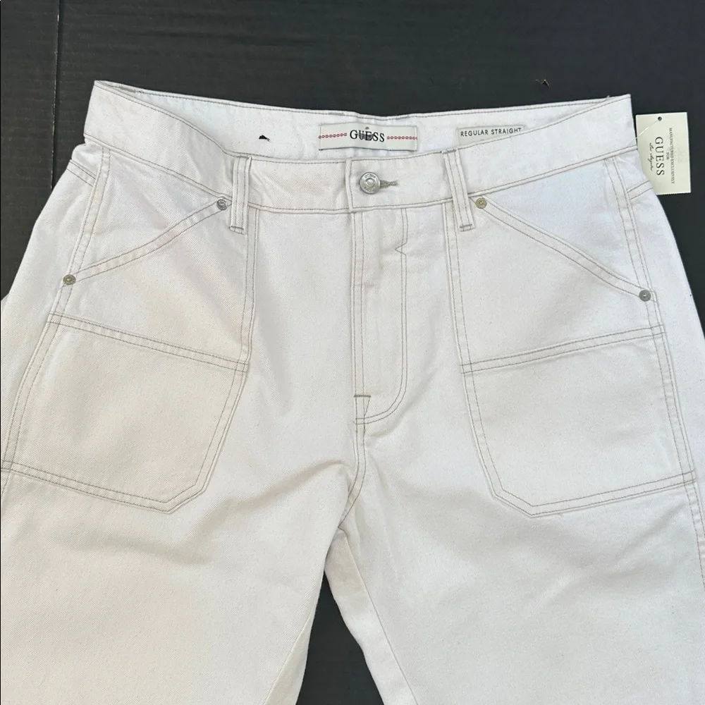 New Guess Men's Off-White Straight Jeans SZ 34